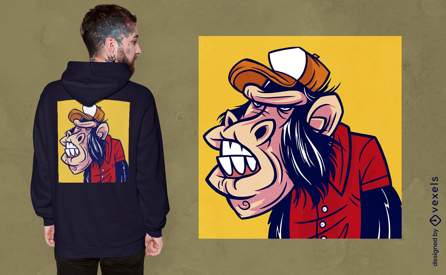 Design de camiseta de desenho animado de macaco