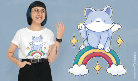 Cute cat animal on rainbow t-shrit design