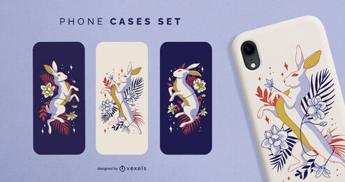 Conjunto de fundas de teléfono de conejo floral