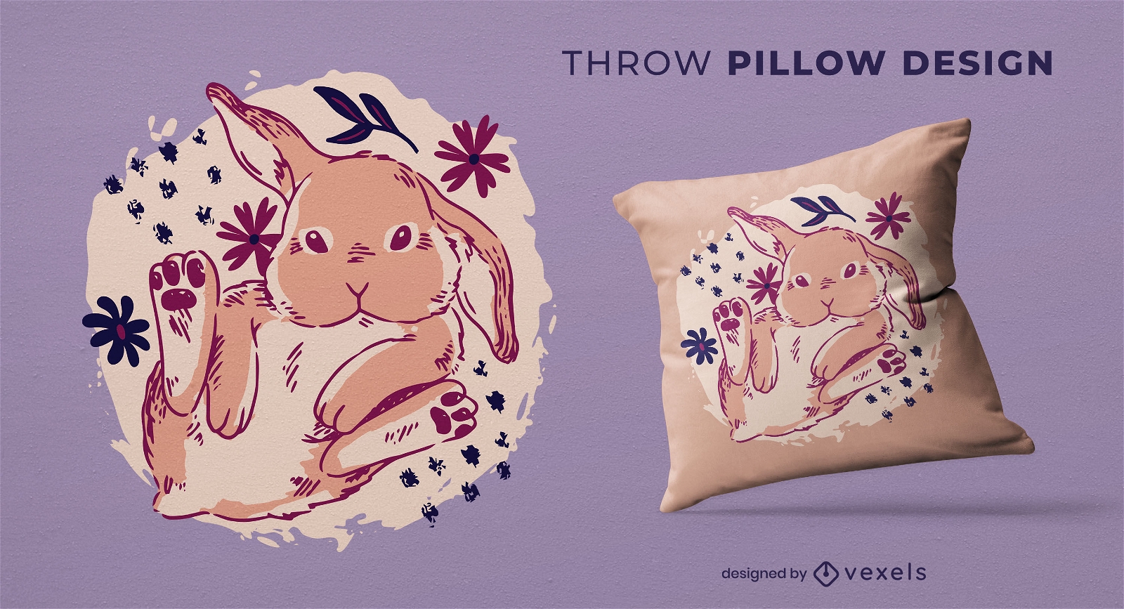 Floral bunny throw pillow design