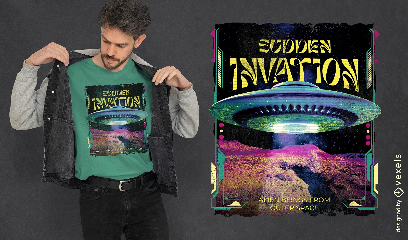 Design de camiseta de invasão alienígena de OVNI