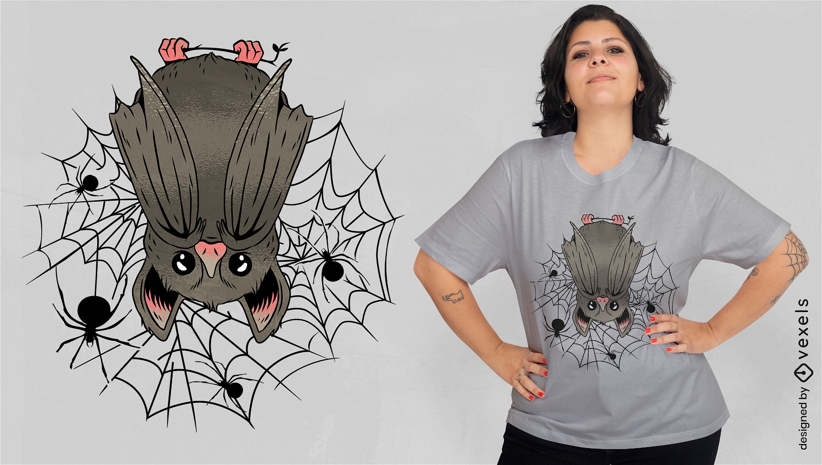 Diseño de camiseta de animales de murciélago y arañas.