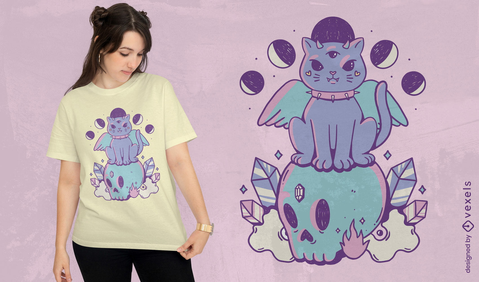 Diseño de camiseta de gato gótico pastel