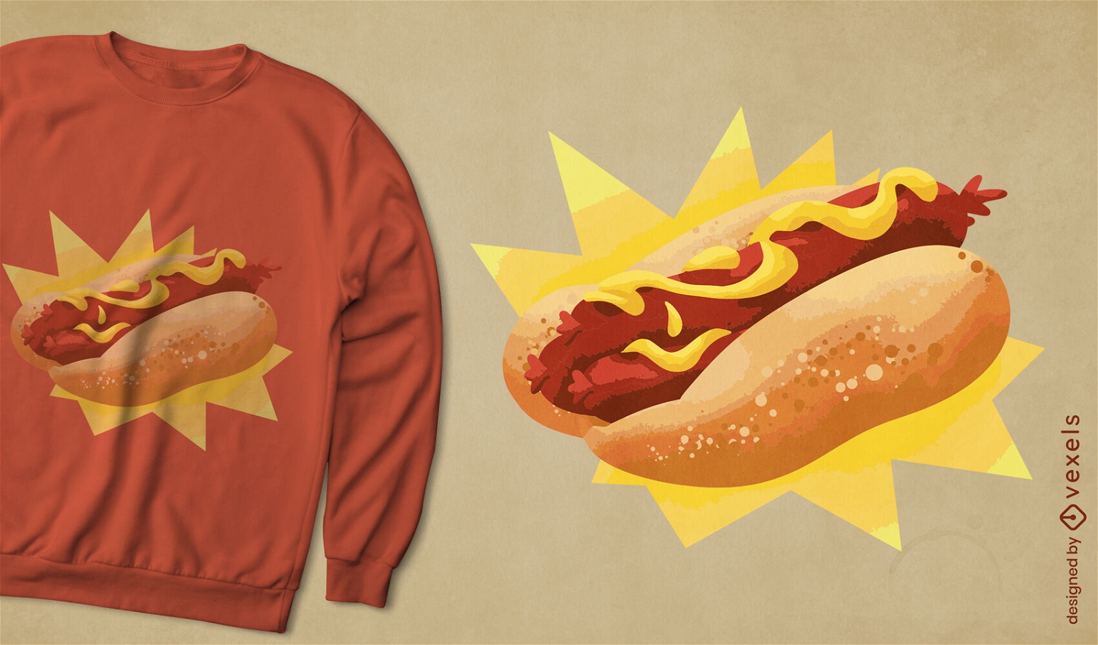 Design de camiseta de comida de salsichas de mostarda