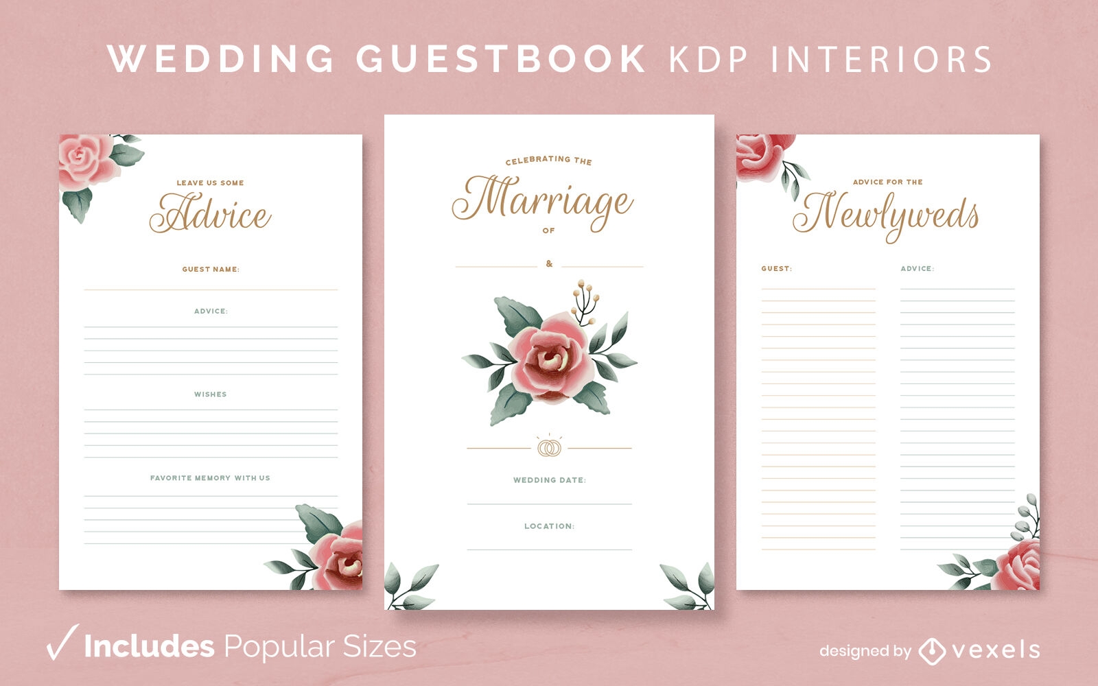 Rose wedding guestbook kdp interior design