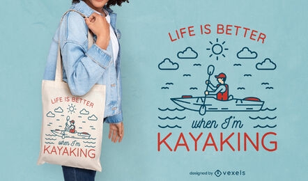 Diseño de bolso de mano con cita de amor en kayak