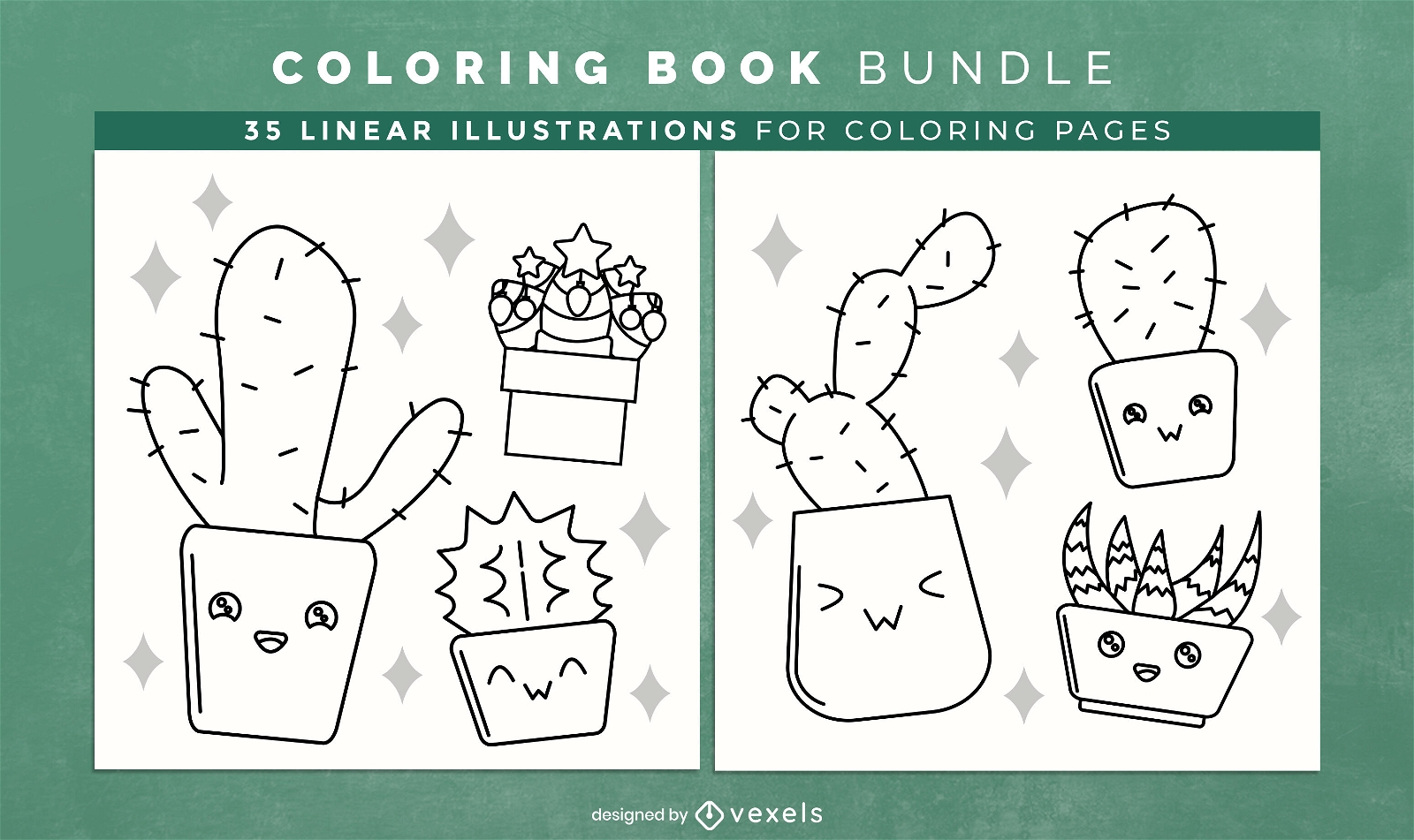 Cactus & plants coloring book pages design