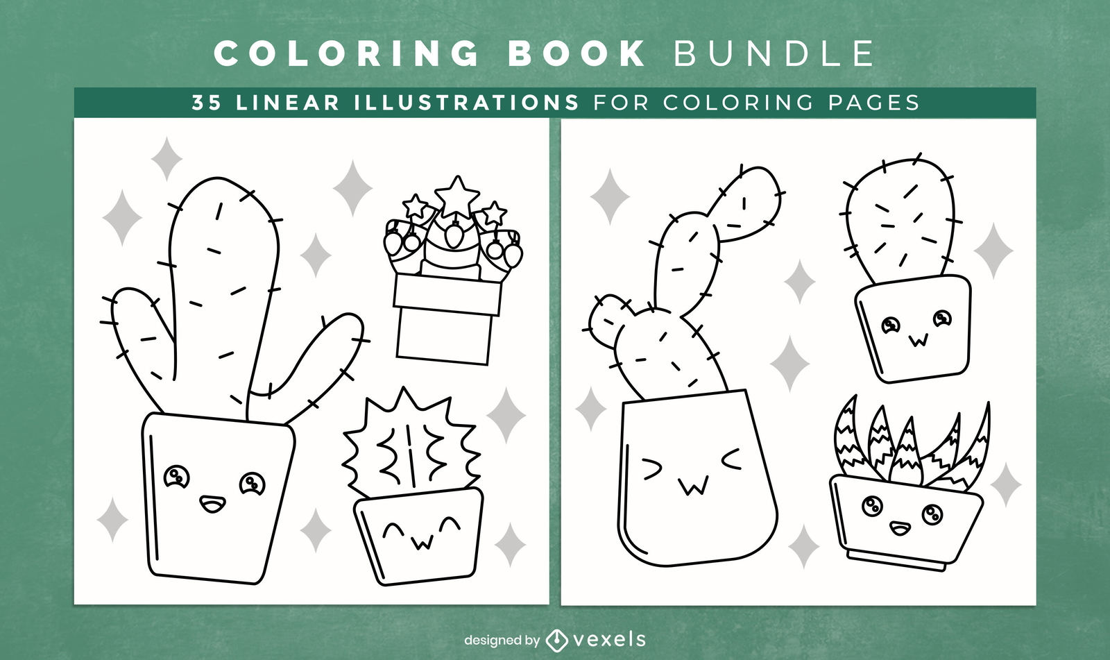 Diseño de páginas de libro para colorear de cactus y plantas