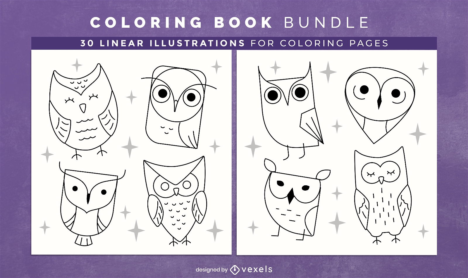 Owls characters coloring book pages design