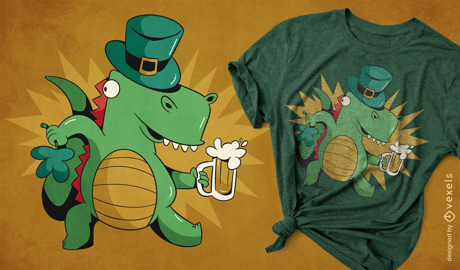Dinossauro de São Patrício com design de camiseta de cerveja