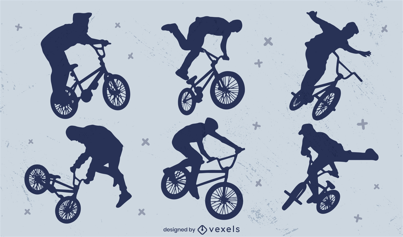 Bicycle stunts sports silhouette set