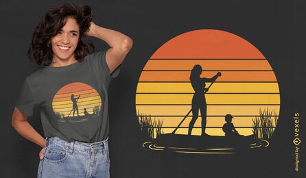 Diseño de camiseta de paddleboard de mujer y niño.