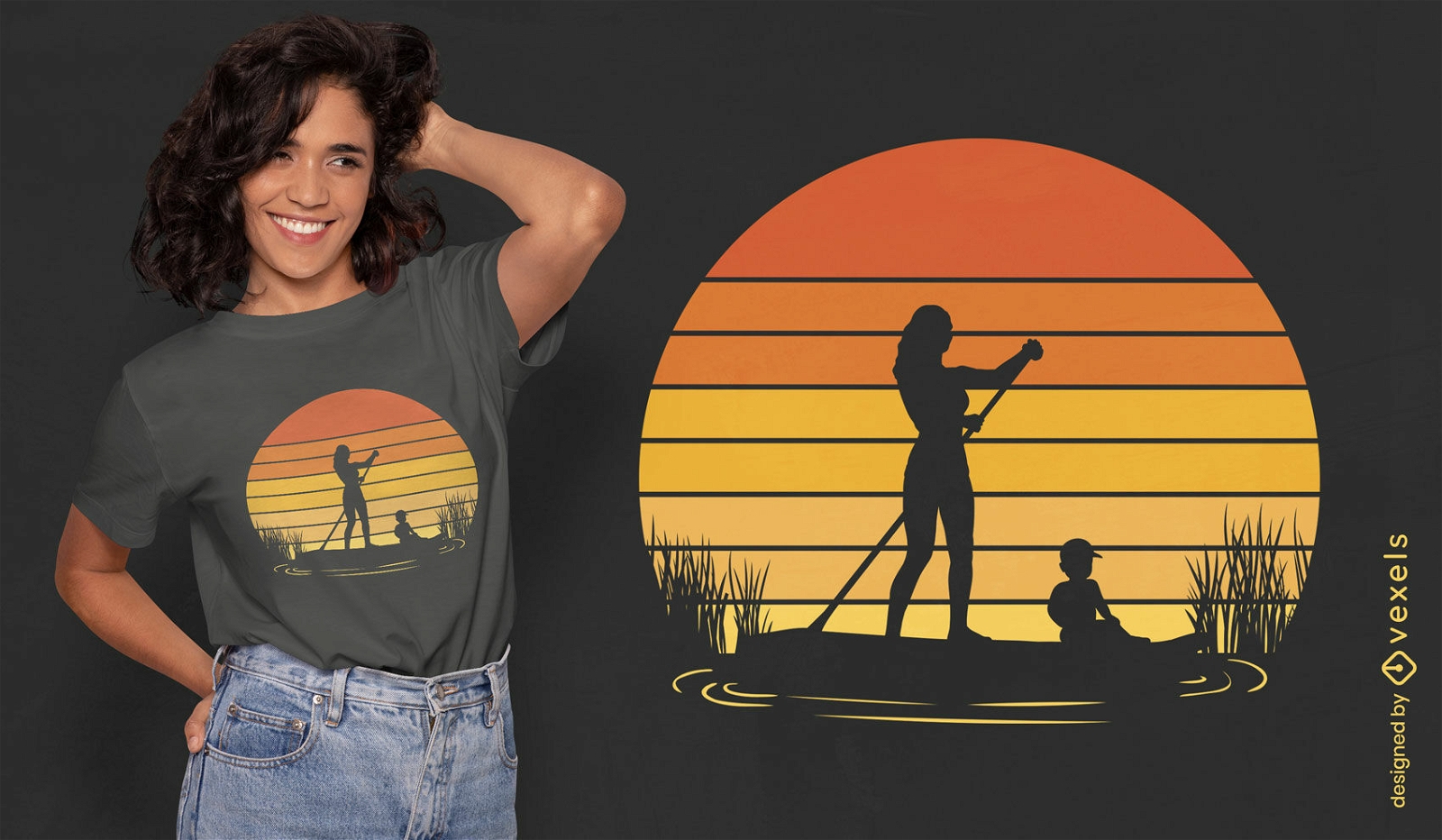 Frauen- und Jungen-Paddleboarding-T-Shirt-Design