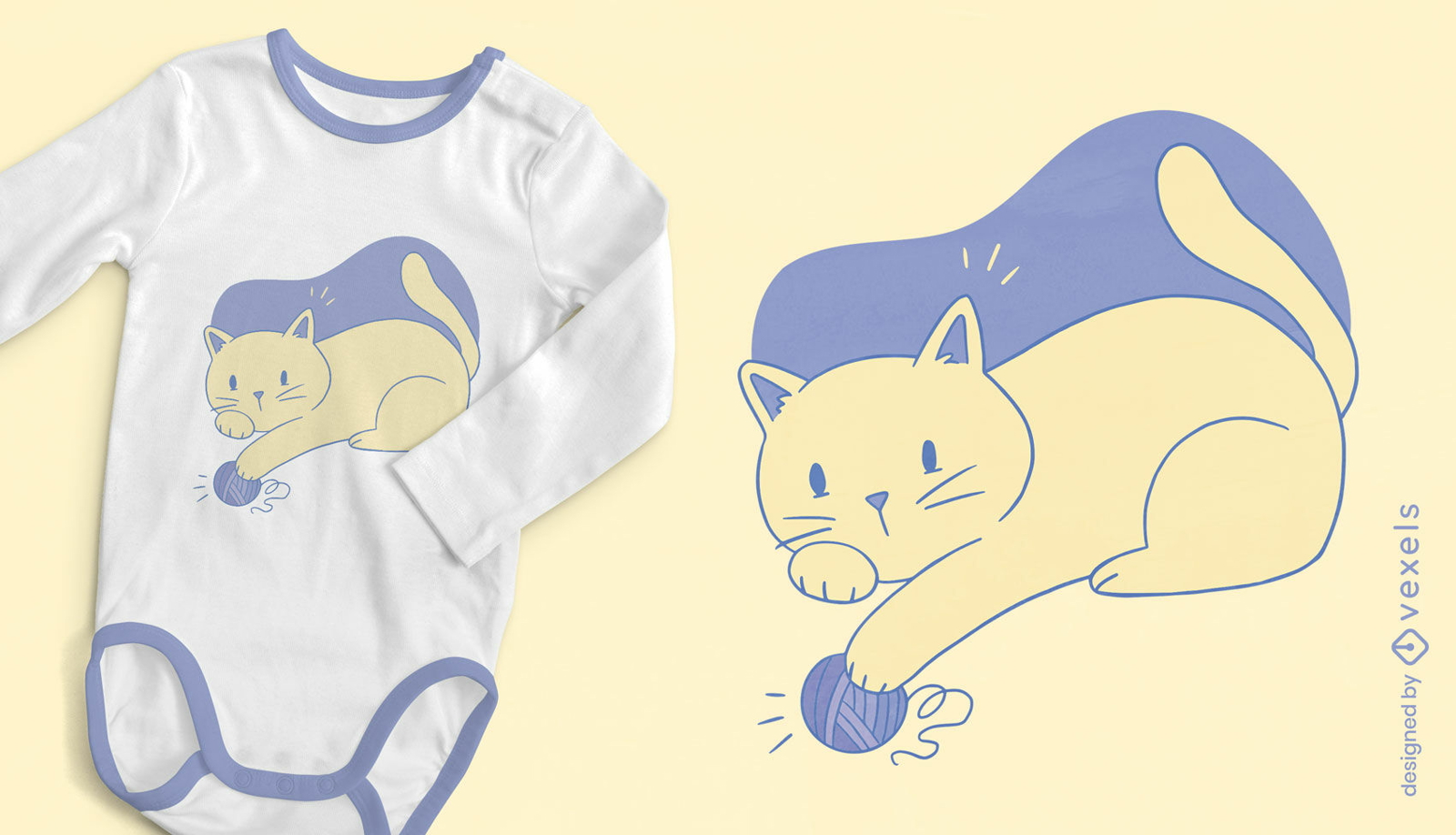Diseño de camiseta gato jugando con ovillo