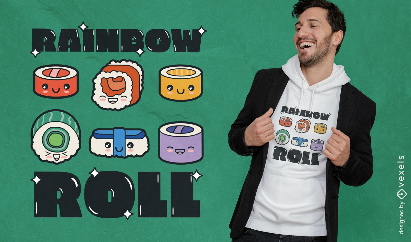 Cute sushi rolls food t-shirt design