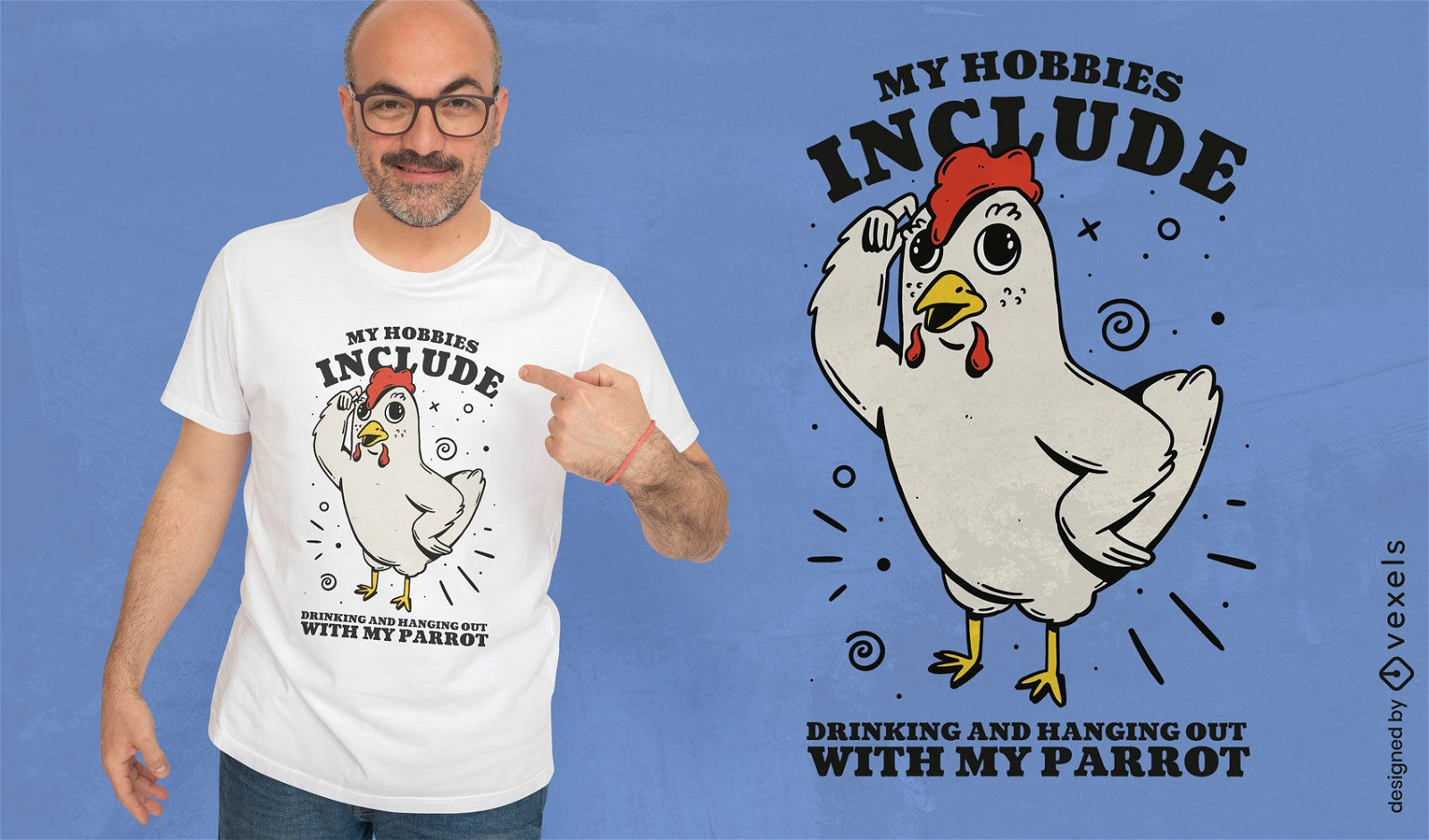 Design de camiseta animal de frango confuso