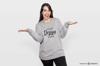 Überraschtes Mädchen-Sweatshirt-Mockup-Design