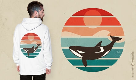 Killer whale retro sunset t-shirt design