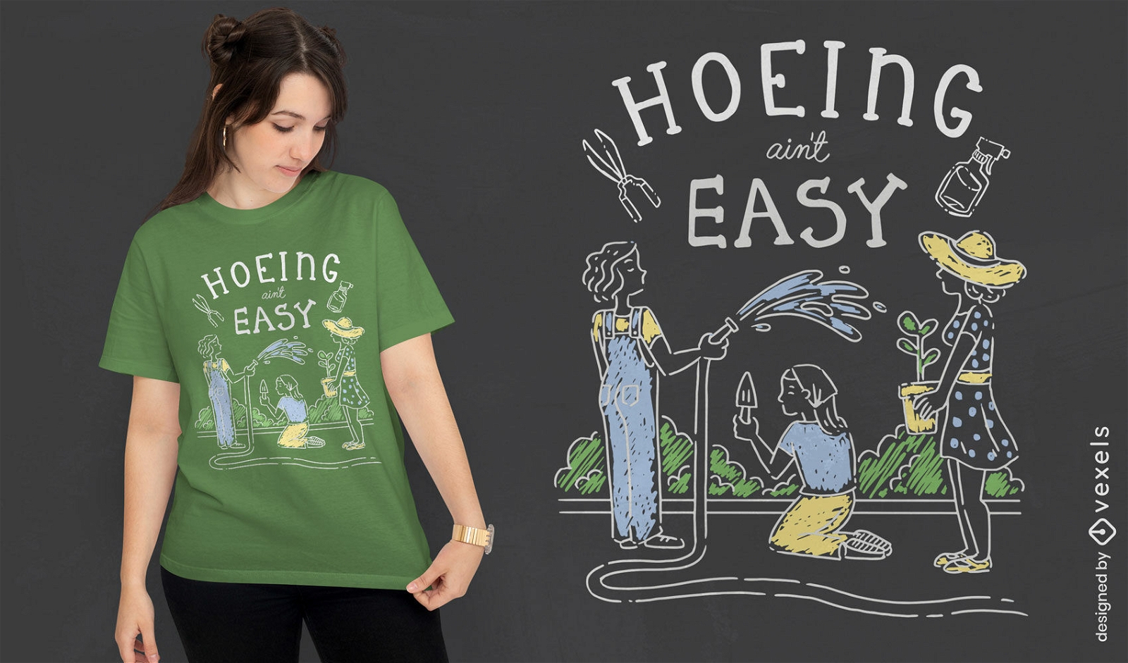Enxada não é fácil design de camiseta de jardinagem engraçada