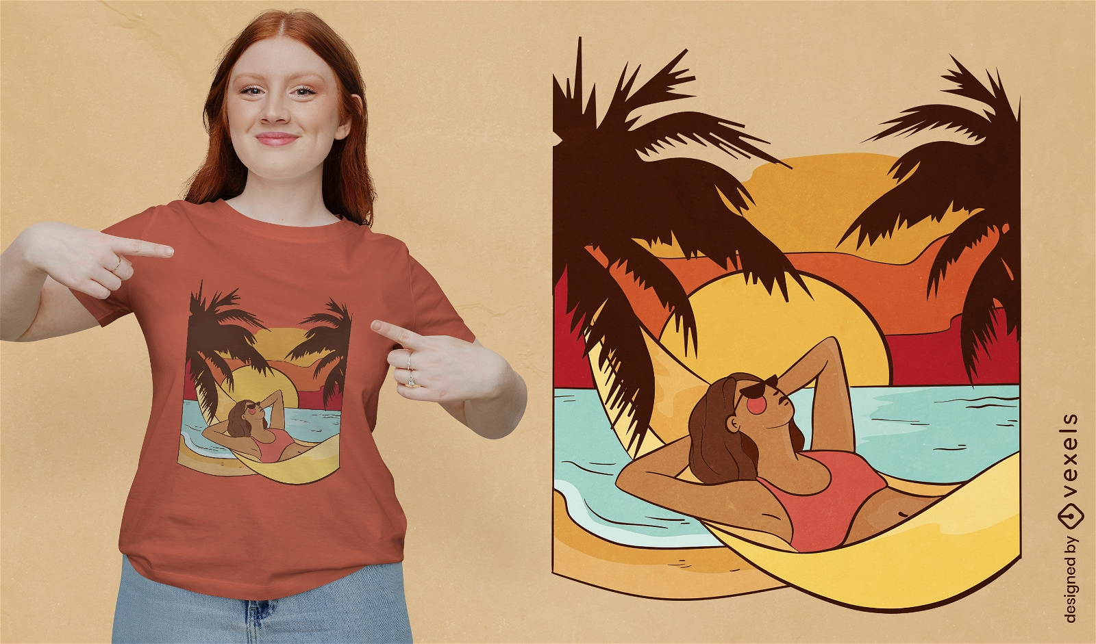 Tropisches Strandmädchen-T-Shirt Design