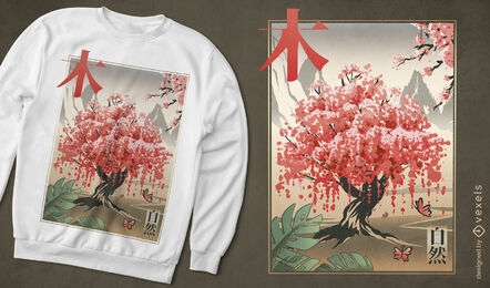 Design de camiseta tradicional japonesa sakura tree