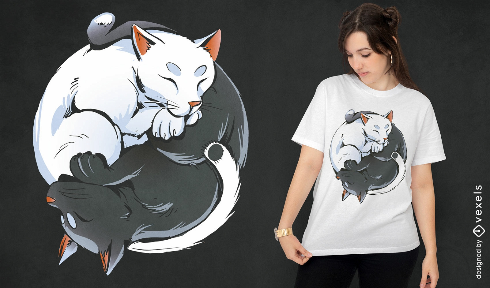 Design de camiseta de animais de gato yin yang