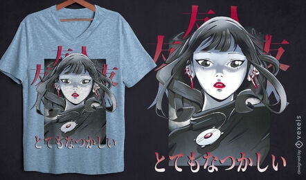 Design de camiseta de menina de anime dramático