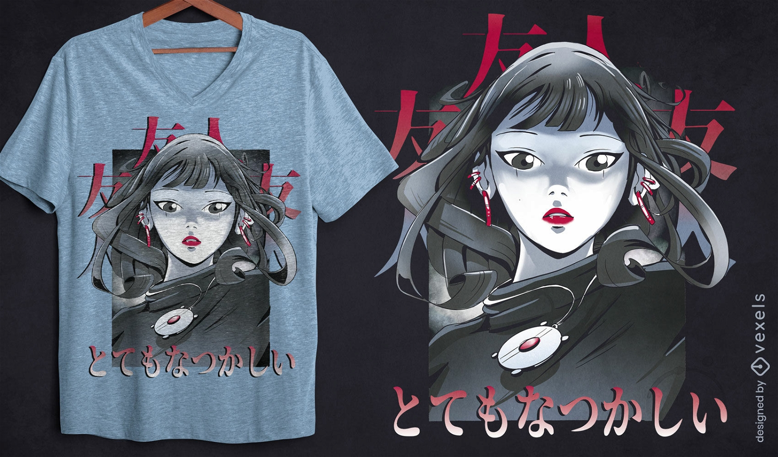 Design de camiseta de menina de anime dram?tico