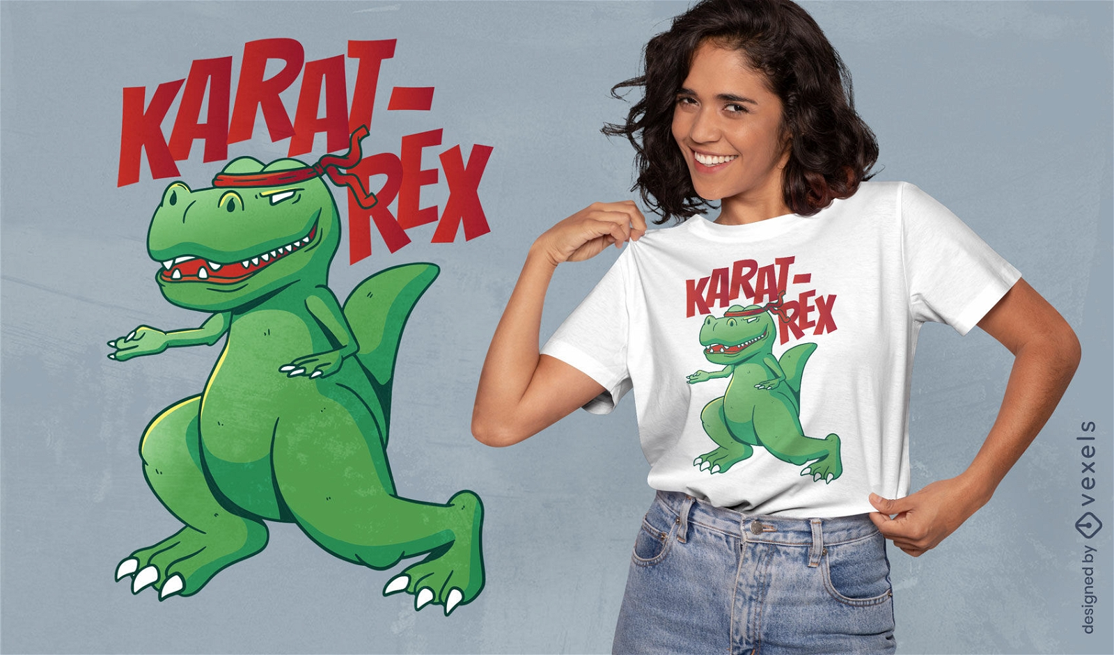 Design de camiseta t-rex de karatê