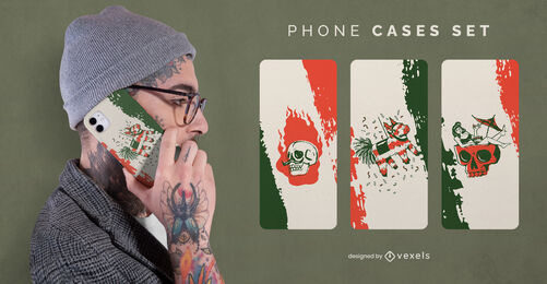 Bandeira mexicana e conjunto de capas de telefone de elementos