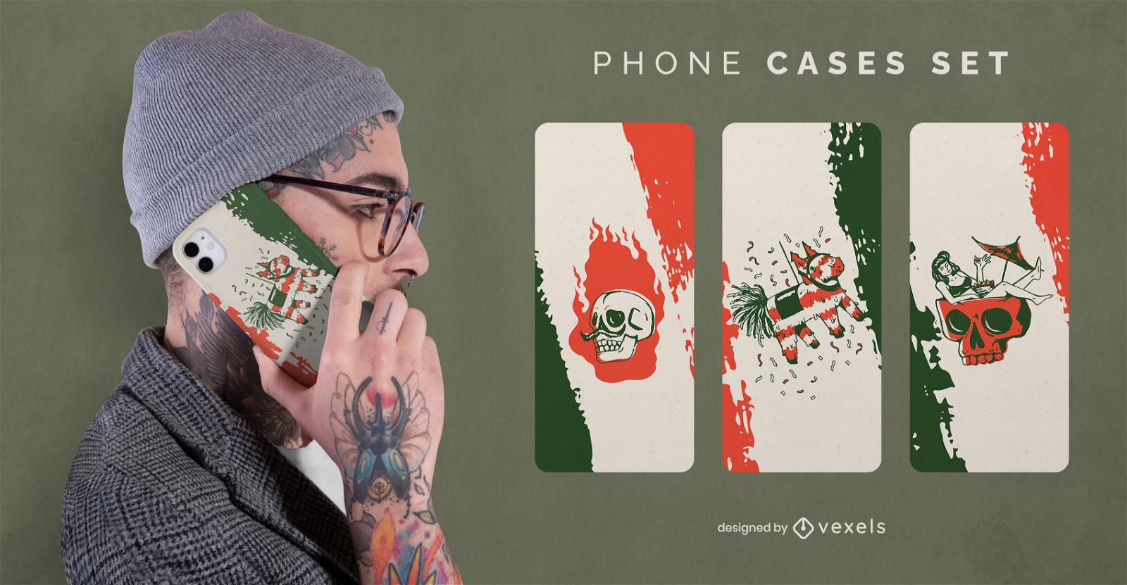 Bandeira mexicana e conjunto de capas de telefone de elementos