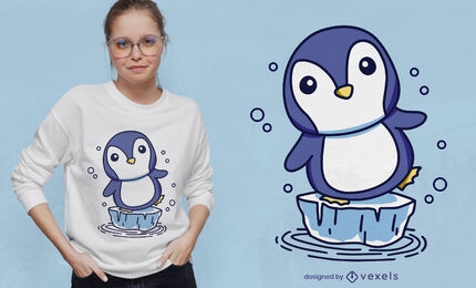Animal de pinguim fofo no design de camiseta de gelo
