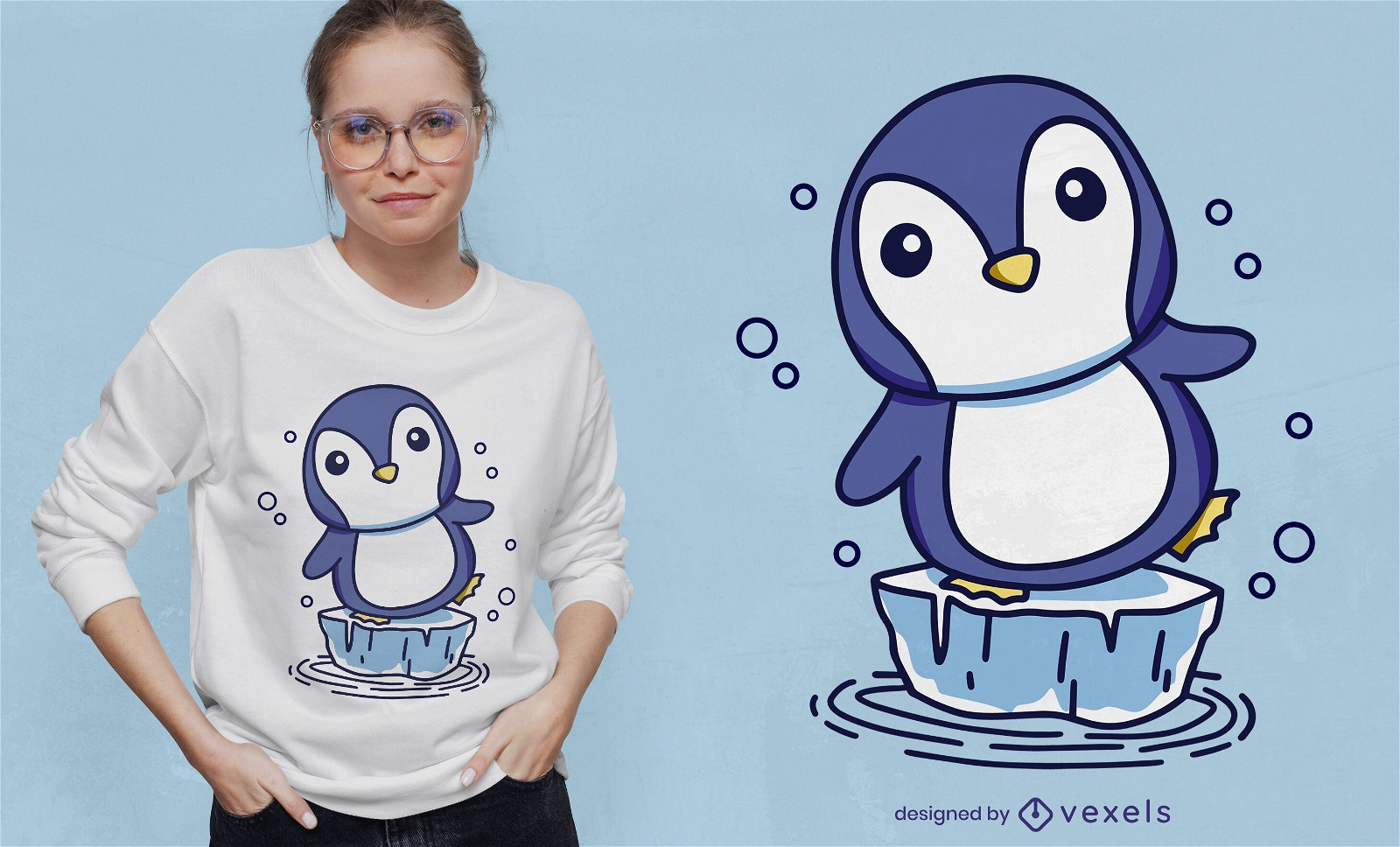Cute penguin animal on ice t-shirt design