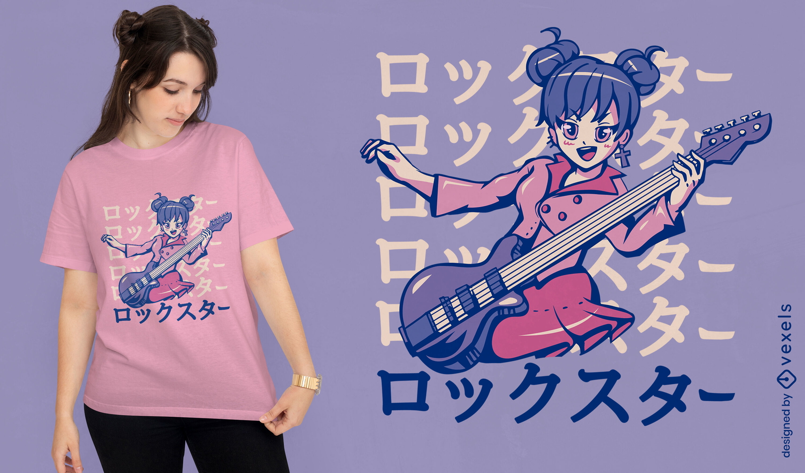 Diseño de camiseta de música bass anime girl