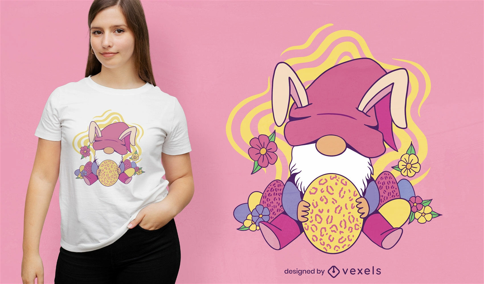 Diseño de camiseta de gnomo de pascua con orejas de conejo