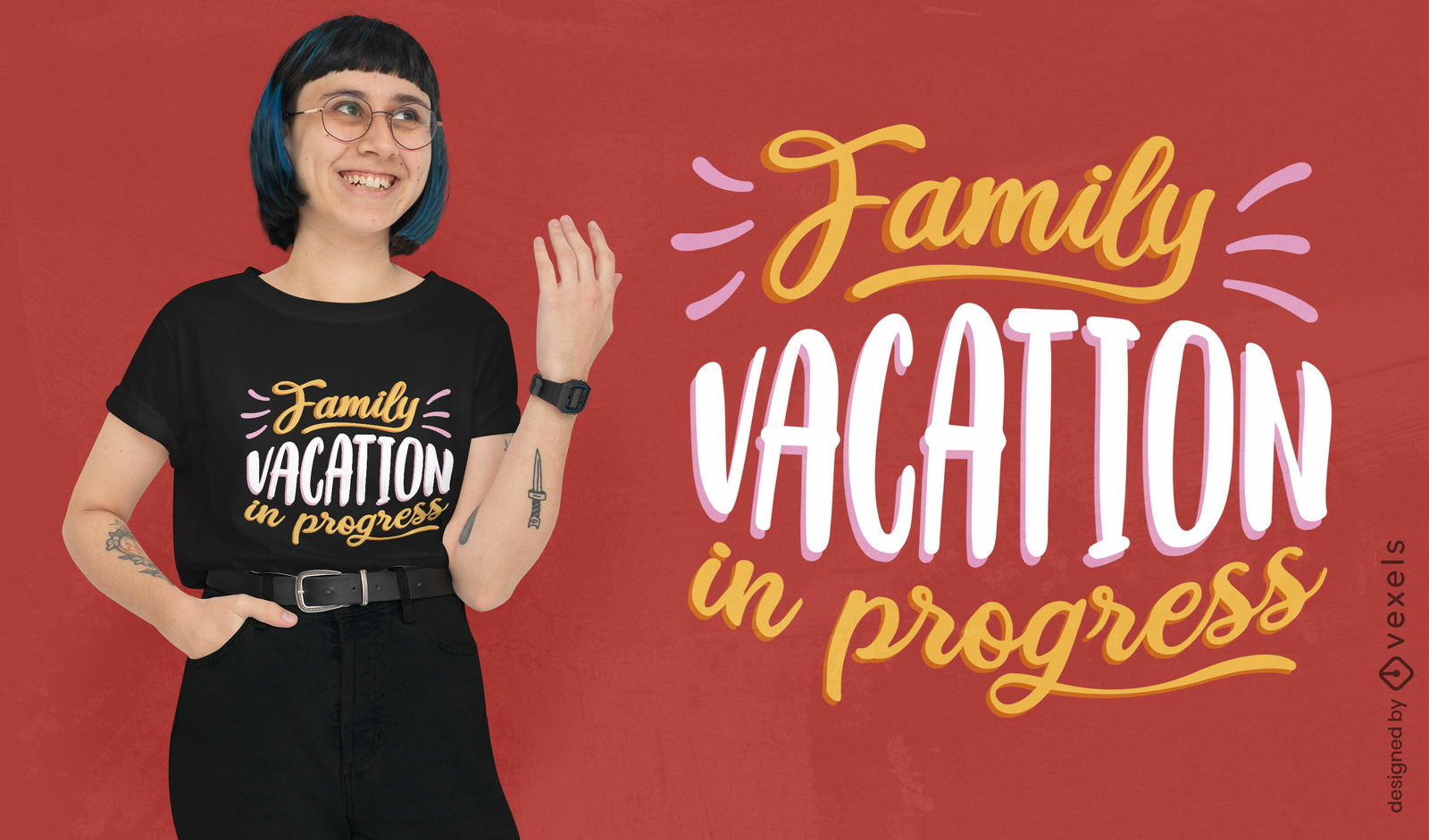 Design de camiseta com letras de férias em família