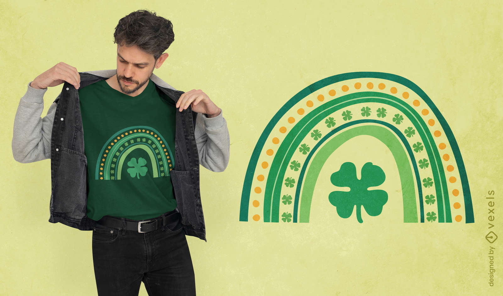 Diseño de camiseta de trébol y arco iris de san patricio