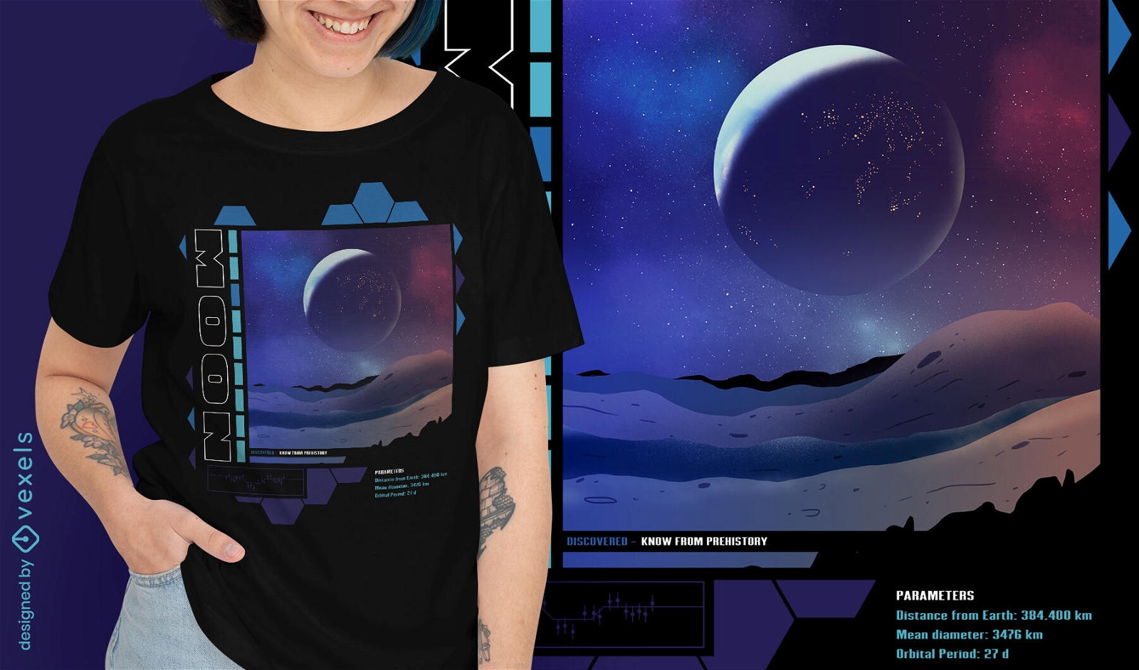 Design de camiseta de paisagem da lua psd