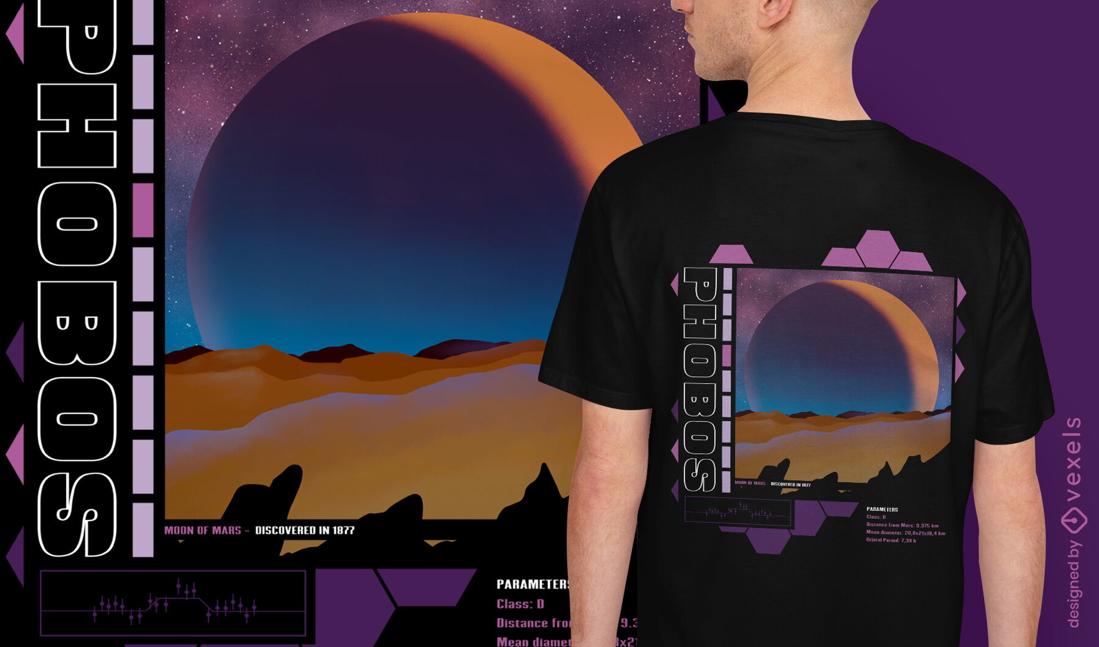 Diseño psd de camiseta de la luna de Phobos Mars