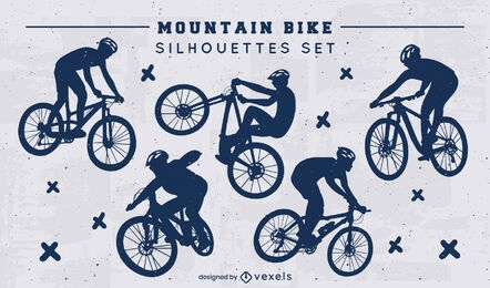 Conjunto de silhuetas de bicicleta de montanha