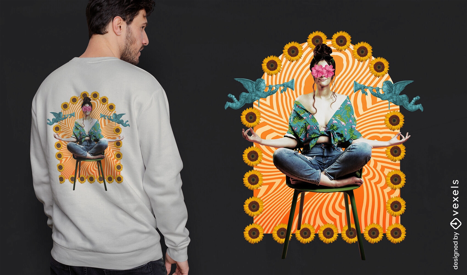 Garota Groovy meditando design de camiseta psd