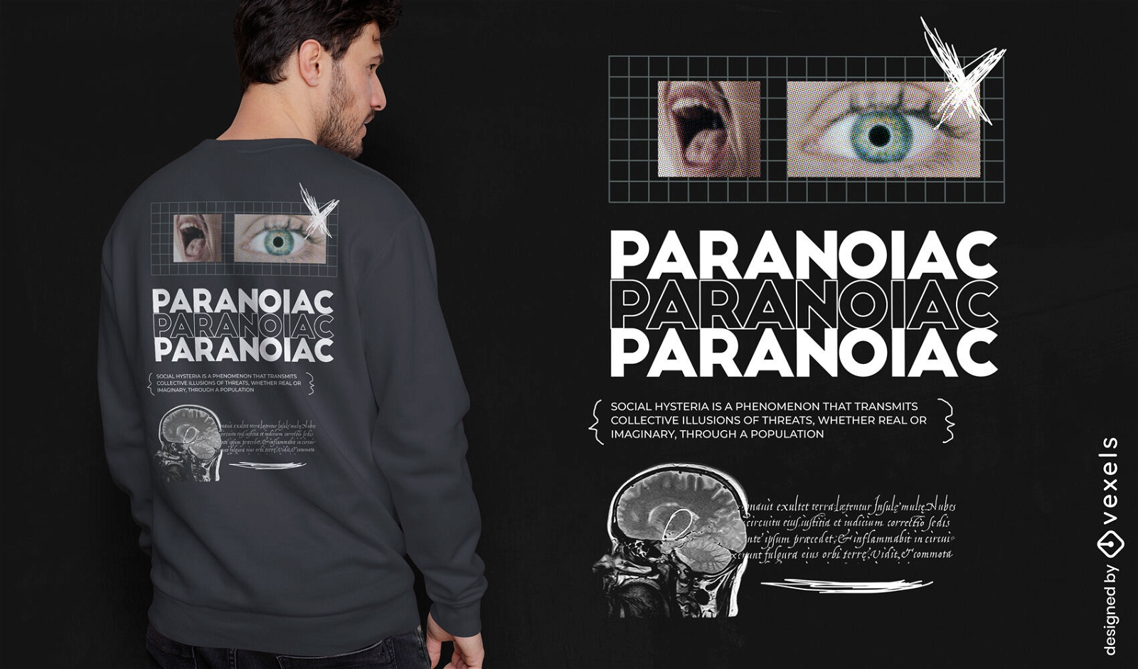 Diseño de camiseta psd abstracto paranoico