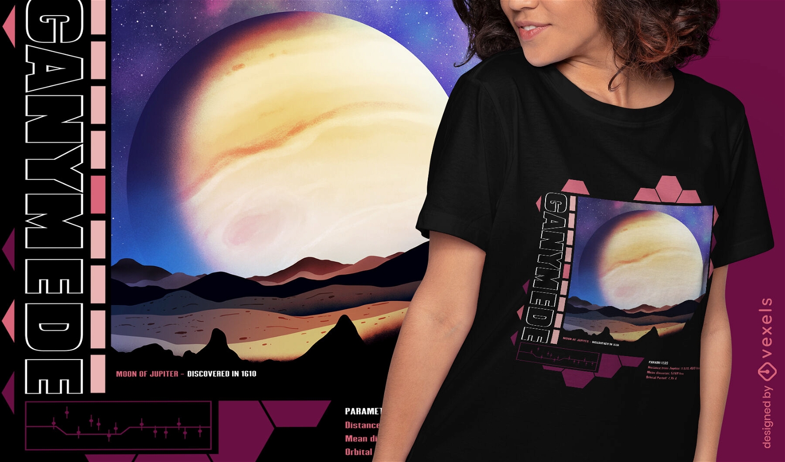 Ganimedes lua de Júpiter design de t-shirt psd