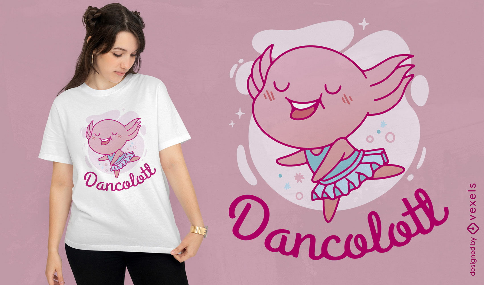 Diseño de camiseta de ajolote bailando