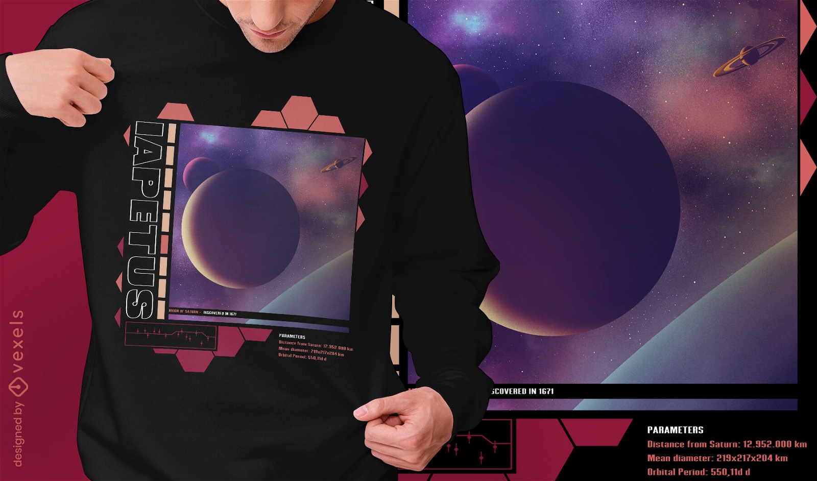 Iapetus moon of Saturn t-shirt design psd
