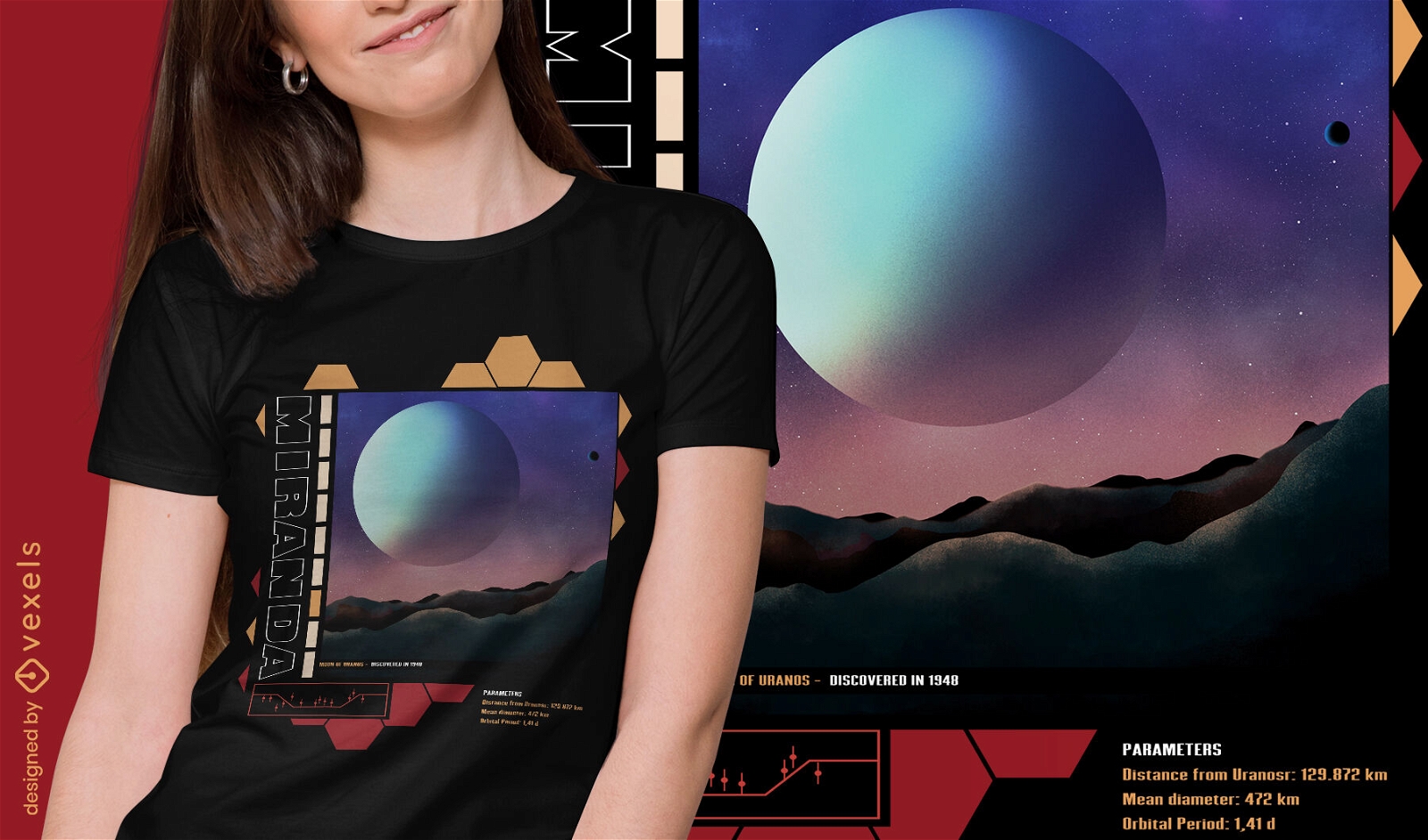 Miranda lua de Urano psd design de t-shirt