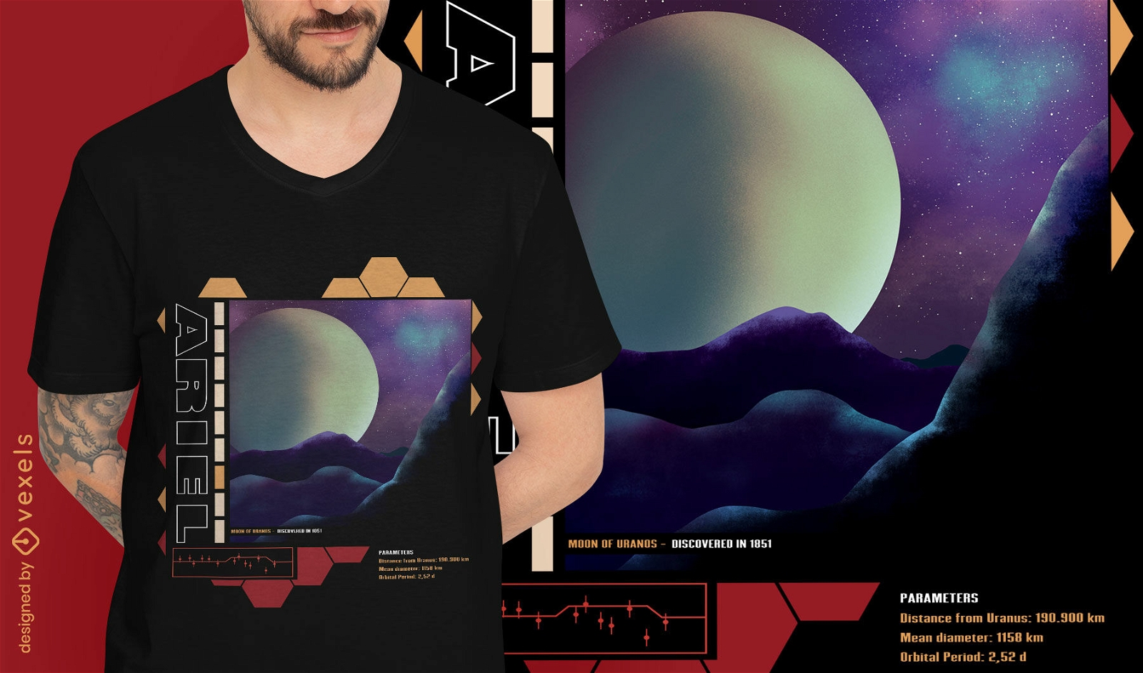 Design de camiseta psd de descrição da lua de Urano