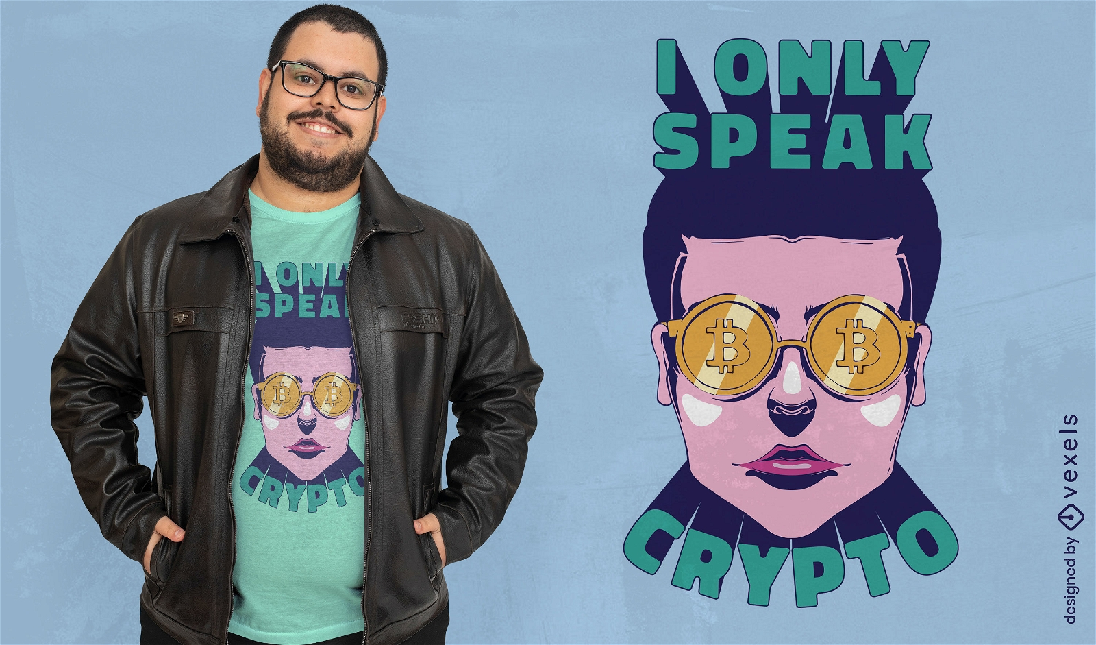 Hombre con diseño de camiseta de gafas de criptomoneda