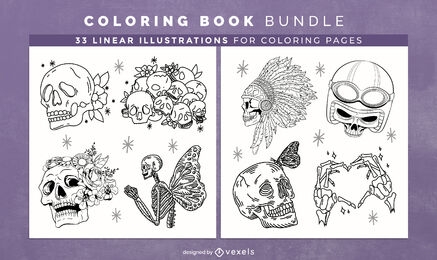 Skulls and skeletons coloring book design pages