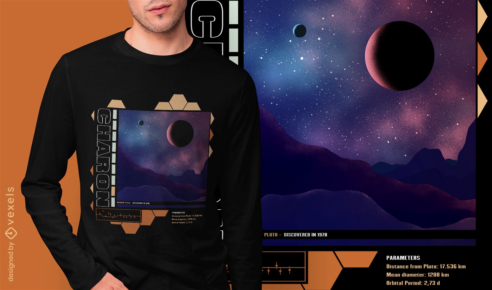 Diseño de camiseta psd de descripción de la luna de plutón